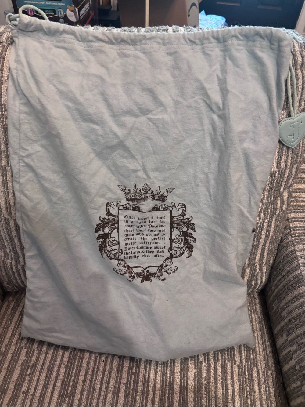 Light Blue Juicy Couture Drawstring Dust Bag with Decorative Crest
